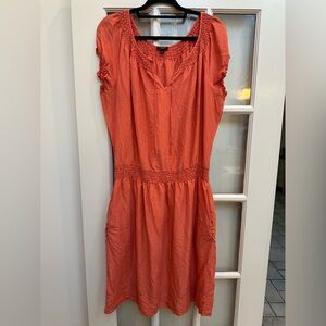 Vintage Talbots 100% Silk Coral Salmon Smocked Beach Fairy Coquette Dress Size L